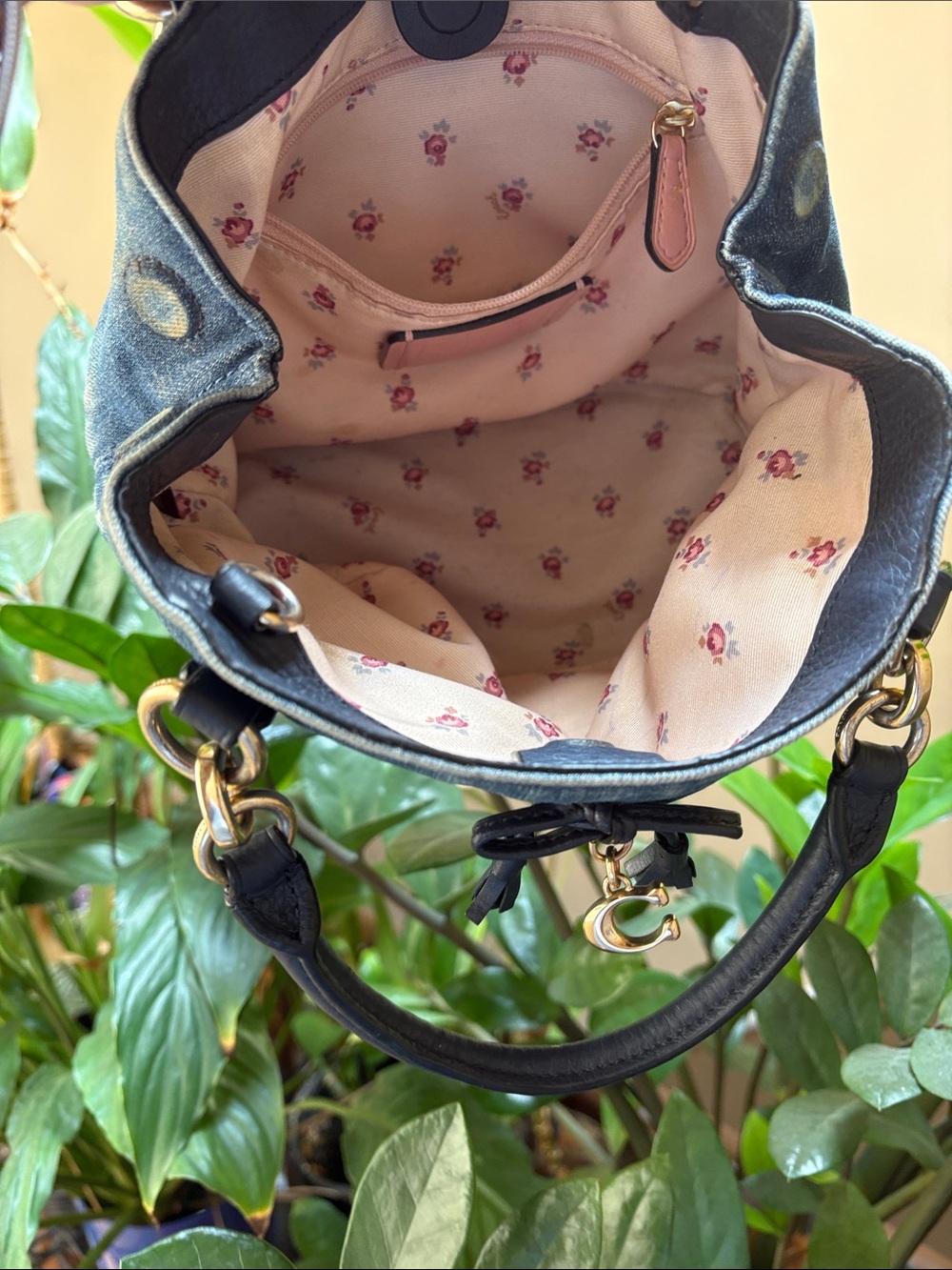 Coach micro ally Denim and Navy Leather Drawstring Satchel - Blue - Picture 5 of 9